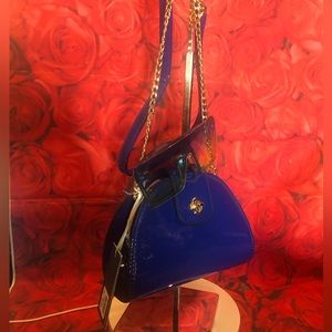 Royal patent leather blue half oval purse